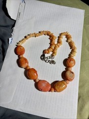 Red & Orange Spiny Oyster Chunky Necklace 925 20″ W/ Extender
