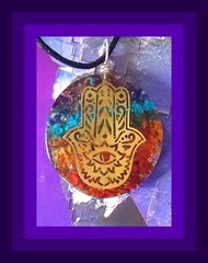ORGONE HAMSA HAND PENDANT, ORGONE CHAKRA PENDANT WITH HAMSA HAND & EVIL EYE