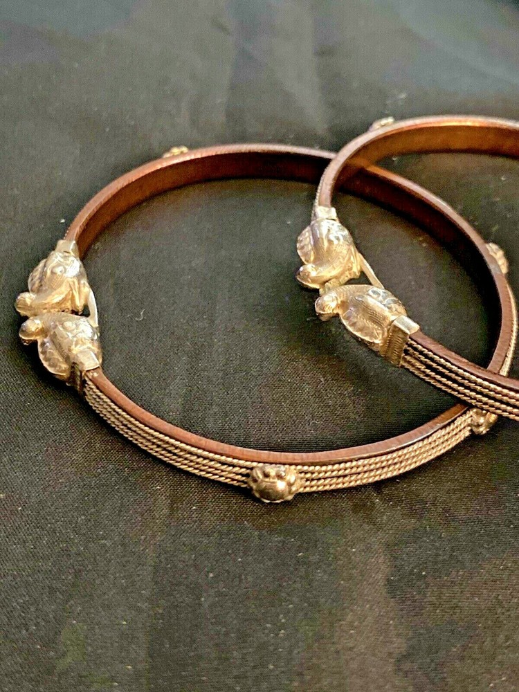 2 Handmade 7” Sterling Silver & Copper Bracelet, Thread /head Pure Silver