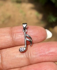 925 Sterling Silver MUSICAL NOTE Pendant with Cz, Small Minimal Jewelry #1