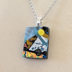 Hand Crafted Dichroic Fused Glass Pendant Necklace W/ Chain #1325
