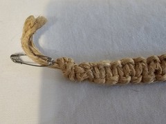 Vintage Handmade Hemp Necklace/Choker W Glass Beads And Metal Skeleton Charm 14″