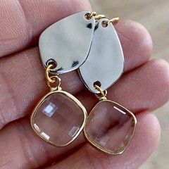 Min Favorit Mixed Metal Artisan Earrings Gold Bezel Set Clear Crystal & Silver
