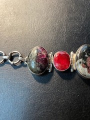Sterling Silver Brecciated Jasper Black/Grey and Red Stones Adjustable Bracelet