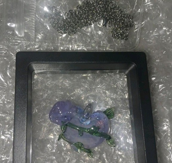 Handmade Glass Blowing Purple Heart Rose Pendant