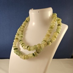 Serpentine New Jade Bead Necklace 24″ Olive Green Banded Stone Boho 87 Grams
