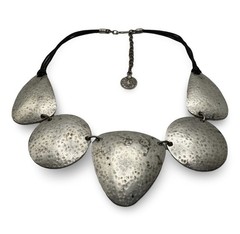 Chunky Unique Hammered Silver Metal Pewter Statement Necklace Artisan Turkish