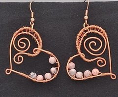 Artesian Handcrafted Copper Dangle Earring 6mm Pink Zebra Jasper Stones Earwire