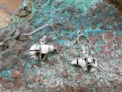 Bear Buffalo Turquoise Opal Gemstone Sterling Silver French Wire Earrings AF55