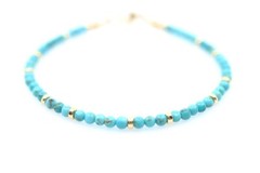 3mm Round Arizona Turquoise & Gold Fill or Silver Bead Bracelet, Woman’s Jewelry