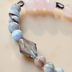 Handmade Rose Quartz & Blue Chalcedony Bracelet, 19.4 cm / 7.6 in Stretch Fit