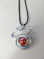 Silver Tone Swirl Red Marble Pendants Necklace Art to Wear Modern Abstract