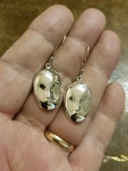 Taxco Mexico 925 Sterling Silver Abstract Mask Face Dangle Earrings 3.8g 1″x⅝»
