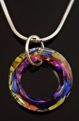Pendant, Necklace Made w/ 20mm Swarovski Crystal Element. Volcano Color. Silver