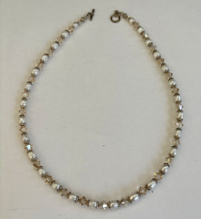 Artisan hand Strung real pearl and faceted Glass bead 17” necklace