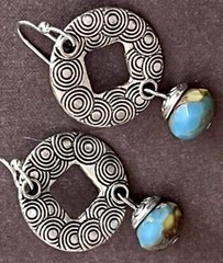 Etched Silver, Sandy Beige and Ocean Blue Picasso Czech Earrings. Beach.