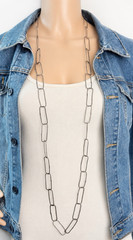 MAJO Italy Handcrafted Antique Silver Tone Long 52″ Paper Clip Chain Necklace