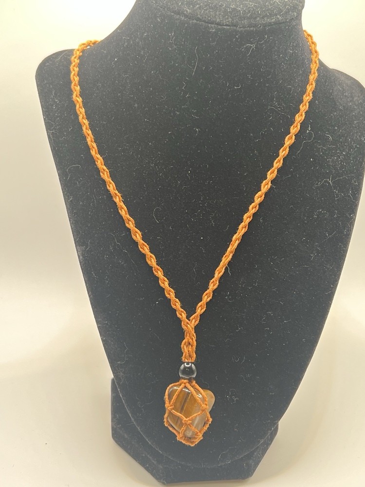 Macrame Tigers Eye Healing Necklace Gemstone Handmade