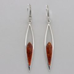 Oval Cognac / Brown BALTIC AMBER Leverback Earrings 925 STERLING SILVER #1579e