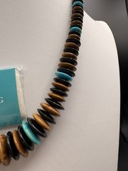 Jay King Mine Finds DTR Black Onyx, Tiger Eye and Turquoise Disc Necklace Silver