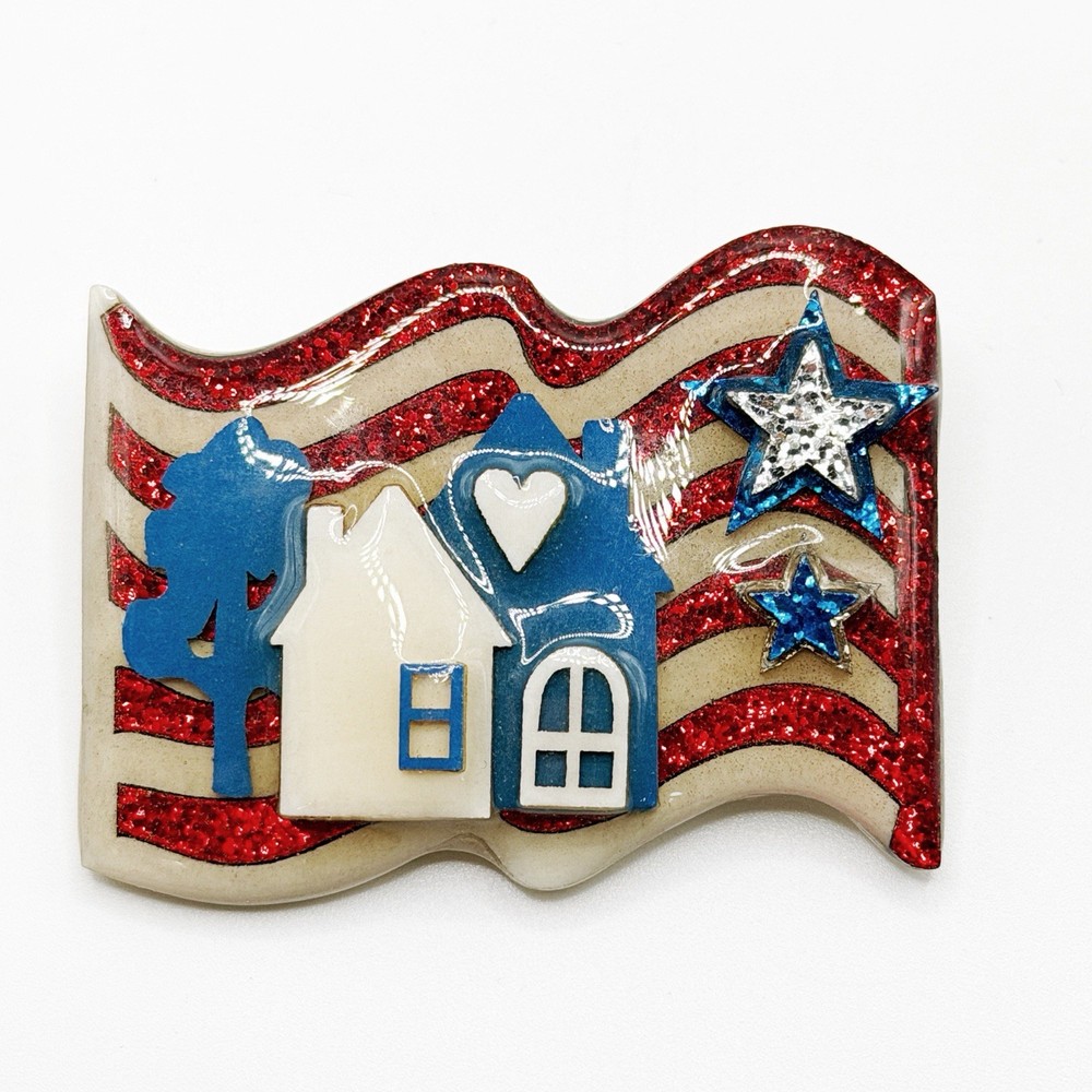 Lucinda brooch american Flag Glitter Stars 4th of july USA house pin designs