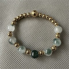 Gold-Tone Beaded Stretch Bracelet Metal Stone Unisex Round Green White