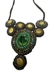 Bohemian Necklace Beaded Pendant Exaggerated Boho Green Bib Statement Green