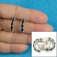 Solid Sterling Silver .925 12 pcs Oval Cabochon Black Onyx C Post Earrings-TPJ