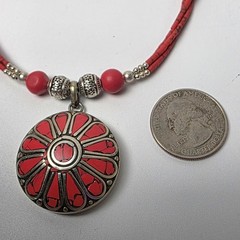 Tibetan Handmade Red Coral Gemstone Necklace 18in #0667