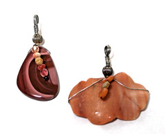 Hand Crafted Wire Wrapped Gemstone Pendants Carnelian & Banded Agate Set 2