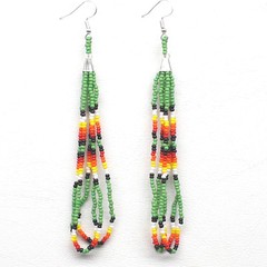 Handmade beaded long Green hook earrings
