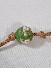 Green Painted Beads and Woven Cord Necklace Boho Artsy