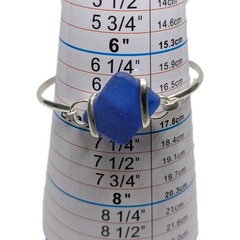 Dark Blue sea glass bangle handmade In Mexico, silver plated alpaca