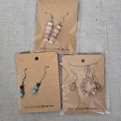 3 Pair Of New Handmade Earrings 1 Pendant Pink Teal Black Gray Orange Silver
