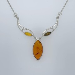 Multi-Color BALTIC AMBER Pendant / Necklace – 925 STERLING SILVER Poland #25e