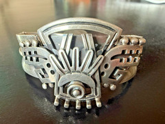 Taxco Mexico 925 Silver Headdress Bracelet Eagle Stamp/Signed P Luco 7″