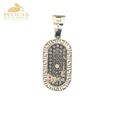 14K Gold «LV» Letters Iced White Pave Stones Greek Key Border Penda (PPG012527)