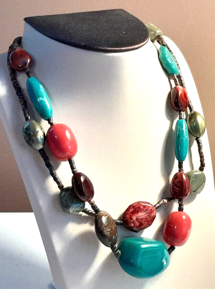 Artisan Handcrafted Double-Strand Coloful Acrylic Large Beads 16-18″ Necklace