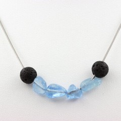Aquamarine Bead Necklace From Brazil + Lava 8 Mm. Steel Chain Women’s Necklace