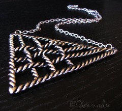 Woven Together Triangle Pendant Antiqued Silver High Fashion Statement Necklace