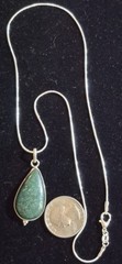 925 Sterling Silver Green Aventurine Teardrop Pendant Necklace 18″ Snake Chain