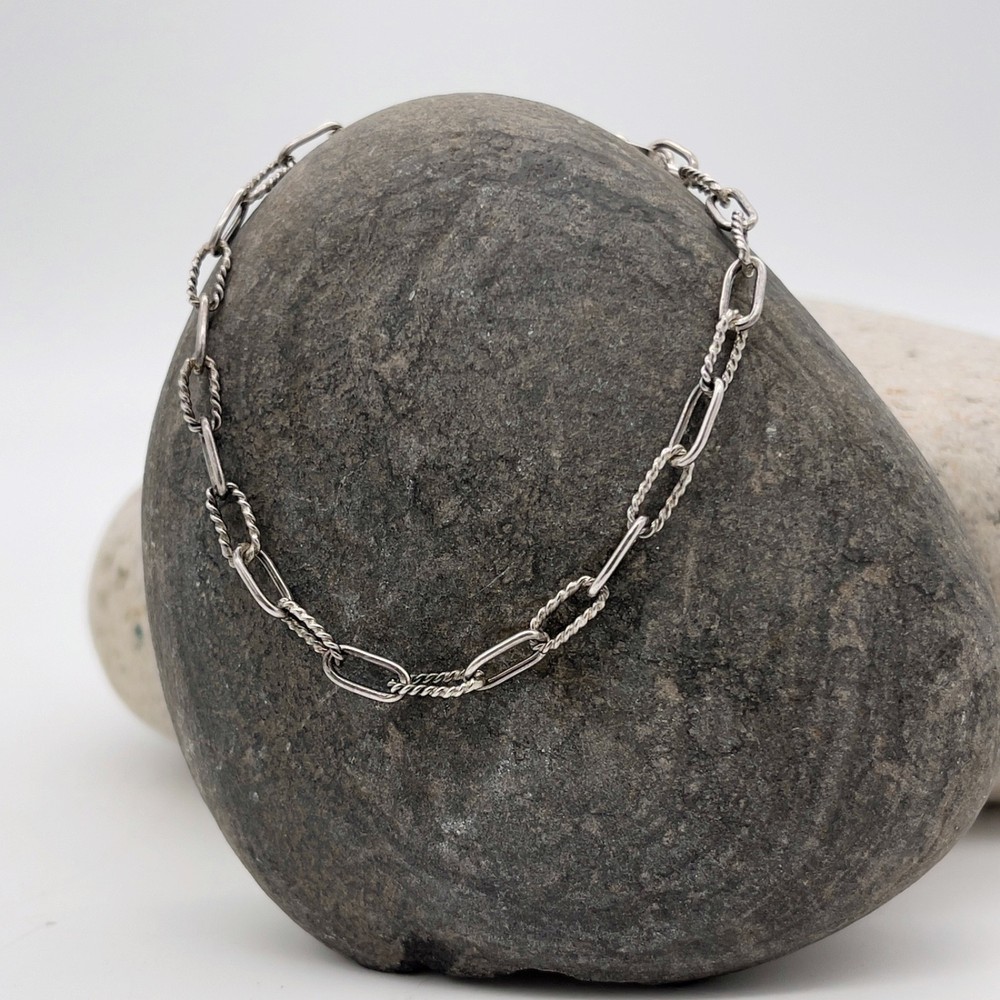 Delicate Artisan Crafted 950 Sterling Silver Bracelet 7” Paper-Clip Figaro Chain