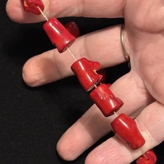 Vintage Handcrafted Chunky Red Coral Stretch Bracelet, Earrings Boho Beach Ocean