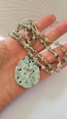 Natural Kiwi Jasper Hand Knotted Gemstone Necklace with Gold Edge