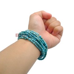 WOMEN’S BALI BRACELET Turquoise 10-Strand 2-3mm Glass Beads Elastic 6.5-7.5 inch