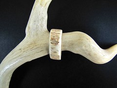 BROWN HANDCRAFTED OOAK SHED DEER, ELK ANTLER RING,SIZE 15, R-478