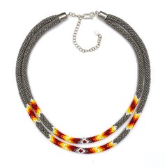 Native Style Beaded Double Strand Rope Necklace for Women Handmade (Gray)
