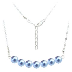 1.3mm Sterling Silver Rolo Link Necklace Made with 8mm Blue Pearl. 14 to 24 inch
