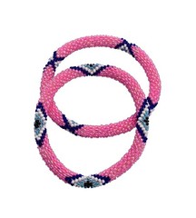 Set of 2 Handmade Beaded Blue Evil Eye Glass Bead Stackable Crochet Bracelets