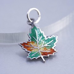 Vintage Sterling 925 Silver Pink Enamel Canada maple leaf Pendant Charm
